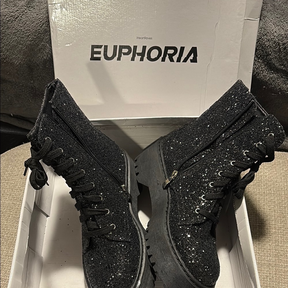 Euphoria Black Glitter Boots - Picture 3 of 5